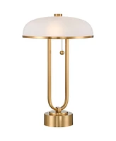 Possini Euro Design Ramses 25 1/2" High Modern Table Lamp Usb Port Ac Power Outlet Pull Chain Gold Metal Single White Alabaster Dome Shade Living Room