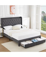 gaomon Bed Frame With Headboard And Storage, Drawers Platform Bed Frame With Charging Station, Heavy Duty, No Box Spring Needed