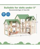 Hongge Wooden Corner Dollhouse Playset with 6 Rooms and 36 Pieces for Kids 3+ Years Old