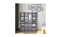 Slickblue 20-Cube Stackable Plastic Organizer Shelves, Multifunctional Modular Closet Cabinet with Hanging Rod in Grey