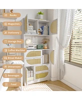 Modern Freestanding Kitchen Pantry Cabinet with 4 Cabinet Doors, 4 Drawers, Countertop