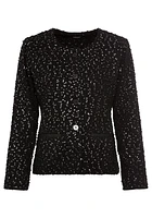 Olsen Women's Long Sleeve Silver & Sequin Tweed Jacket