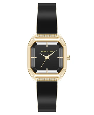 Anne Klein Women's Quartz Premium Crystal Black Enamel and Gold-Tone Alloy Metal Bangle Watch, 23mm