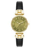 Anne Klein Women's Quartz Black Essential Leather and Gold-Tone Alloy Metal Strap Watch