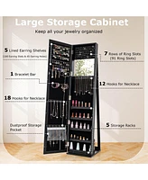 Costway Mirrored Jewelry Cabinet Armoire Lockable Standing Storage Organizer with Shelf