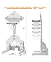 Hongge 3 in 1 Height Adjustable Kids Basketball Hoop Set with Balls-White