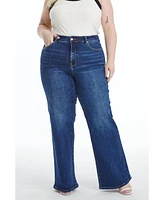 Bayeas Women's Linda High Rise Wide Leg Jeans Deep Sea