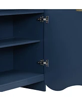 Vertical Stripes and Wavy Design of a Four-Door Cabinet Cabinet Suitable for Hallway, Entryway, Living Room