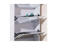 Modern Shoe Cabinet with Small Mirror Edge Gap, Mirror Shoe Rack Organizer with 3 Flip Drawers, Shoe Storage Cabinet for Entryway, Living room, Dressi
