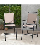 Gymax Outdoor Folding Bar Chair Set of 2 Patio Dining Chairs w/ Breathable Fabric