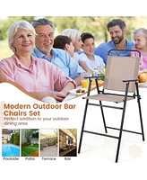 Gymax Outdoor Folding Bar Chair Set of 2 Patio Dining Chairs w/ Breathable Fabric