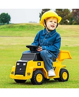 Costway Ride on Dump Truck with One-Button Start Horn Adjustable Dump Bed Treaded Wheels