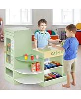 Hongge Kids Wooden Supermarket Play Toy Set with Checkout Counter-Green