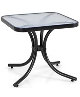 Gymax Outdoor Side Table Square Patio Table w/ Tempered Glass Top Small Coffee Table