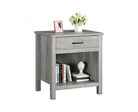 gaomon Farmhouse Square Nightstand, Bedside Table End Table for Bedroom Nursery Living Room, End Table with Storage Drawer, Easy Assembly, Rustic Grey