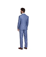 Gino Vitale Men's Slim Fit 3-Piece Light Blue Checked Plaid Suit