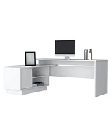 Depot E-Shop Pelican L-Shaped Desk, 1 Door, 5 Shelves, White