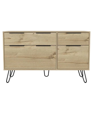 Depot E-Shop Begonia Double Dresser, Four Drawers, Superior Top, Hairpin Legs, Light Oak