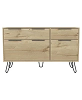 Depot E-Shop Begonia Double Dresser, Four Drawers, Superior Top, Hairpin Legs, Light Oak