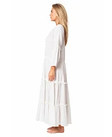 La Moda Clothing Women's White Maxi V-neck Dress