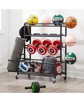 Streamdale Furniture 4-Tier Metal Sports Gear Organizer with Rolling Wheels