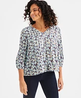 Style & Co Women's Printed Lurex Pintuck Button-Front Blouse, Exclusively at Macy's