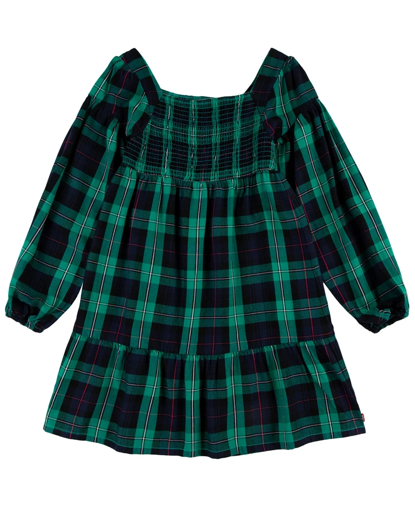 Levi's Big Girls Long Sleeve Smocked Top Plaid Dress