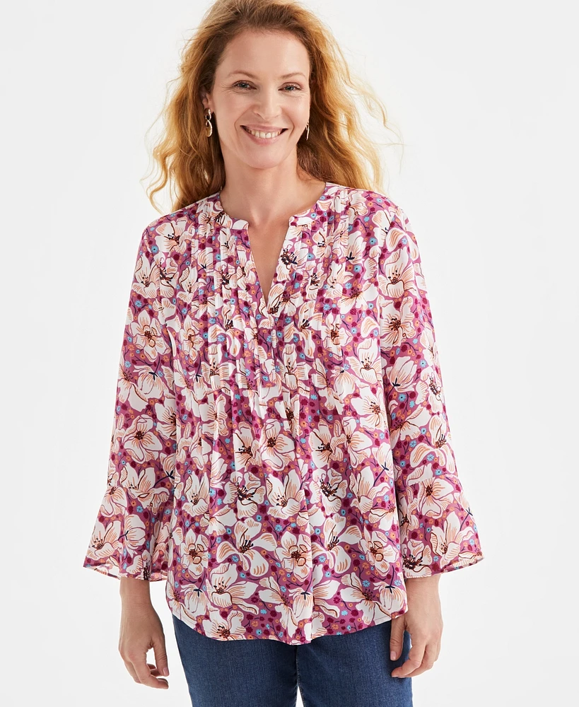 Style & Co Women's Printed Pintuck Ruffle Sleeve Blouse, Exclusively at Macy's