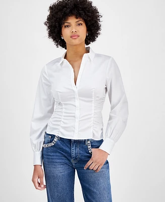 Guess Women's Nicole Ruched Fitted Satin Blouse