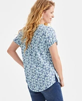 Style & Co Women's Printed Split-Neckline Short-Sleeve Top, Exclusively at Macy's