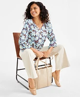 Style & Co Women's Printed 3/4-Sleeve Ruffle Sleeve Top, Exclusively at Macy's