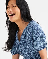 Style & Co Women's Printed Split-Neck Gauze Belted Shirtdress, Exclusively at Macy's