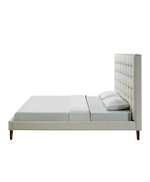 Inspired Home Telford Linen Button Tufted Platform Bed King Size