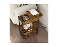 gaomon Narrow End Table with Charging Station, Flip Top Nightstand with Usb Ports and Outlets