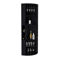 Agra 71" Corner Bar Cabinet with Five Shelves, Eight Bottle Cubbies and Stemware,Macadamia