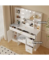 gaomon Led Lighted Vanity Desk With Mirror - Makeup Vanity With Adjustable Brightness, Metal Drawers, And Open Shelves