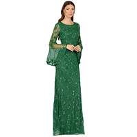 Lara Women's Bell Sleeved High Neck Beaded Gown