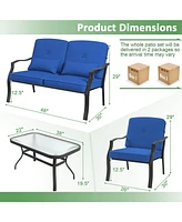 Costway 4 Pcs Patio Furniture Set Outdoor Conversation Sofa Tempered Glass Coffee Table