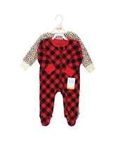 Hudson Baby Girls Thermal Zipper Sleep and Play 2pk, Buffalo Plaid Leopard, 0-3 Months