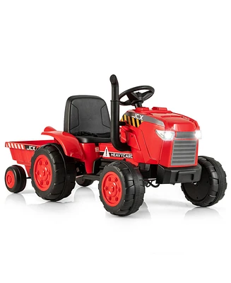 Hongge 12V Kids Ride On Tractor with Trailer and Remote Control-Red