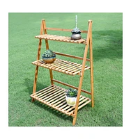 Unho 3 Tier Foldable Bamboo Plant Stand Planter Organizer for Dsplaying Garden Flowers