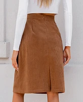 Cupshe Women's Brown Corduroy Pocket Midi Skirt