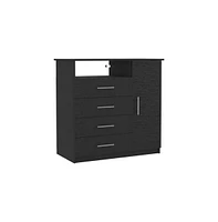 Depot E-Shop Rioja 4 Drawer Dresser, One Open Shelf, Superior Top, Single Door Cabinet, Black