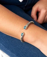 Devata Blue Topaz & Bali Cuff Bracelet in Sterling Silver and 18K Gold Accents, Large