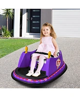 Hongge 12V Electric Kids Ride On Bumper Car with Flashing Lights for Toddlers-Purple