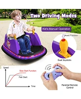 Hongge 12V Electric Kids Ride On Bumper Car with Flashing Lights for Toddlers-Purple