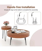 Costway Farmhouse Round CoffeeTable Set of 2 End Table Natural Finish for Living Room