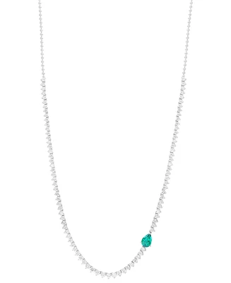 Effy Pear-Shape Lab Grown Emerald (1/2 ct. t.w.) & Lab Grown Diamond (3 ct. t.w.) 18" Tennis Necklace in 14k White Gold