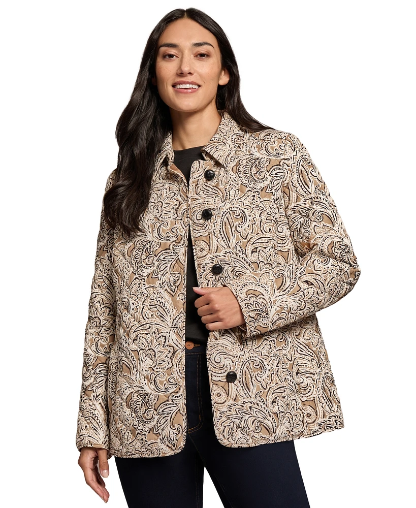 Jones New York Petite Quilted Paisley Button-Front Jacket