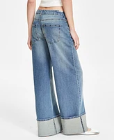 Madden Girl Juniors' High-Rise Slouchy Wide-Leg Cuffed Jeans